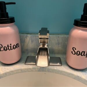 Set of 2 SOAP & LOTION large quart hand painted mason jar pump dispensers